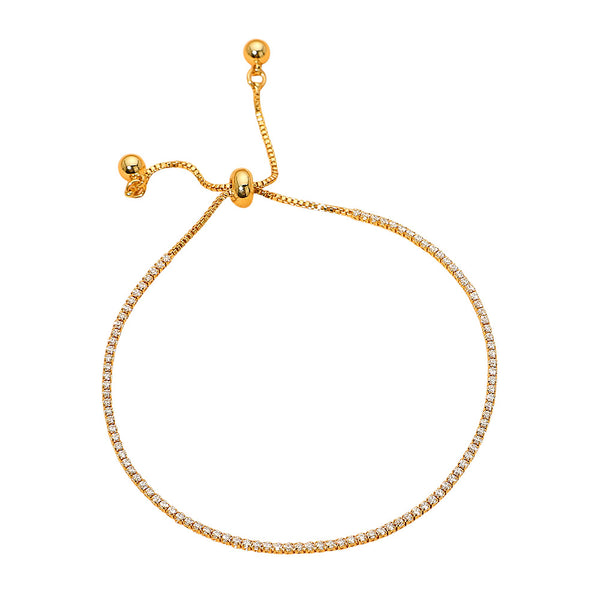 18K Gold Dipped or White Gold Dipped Dainty Tennis Adjustable Cinch Pull Tie Bracelet