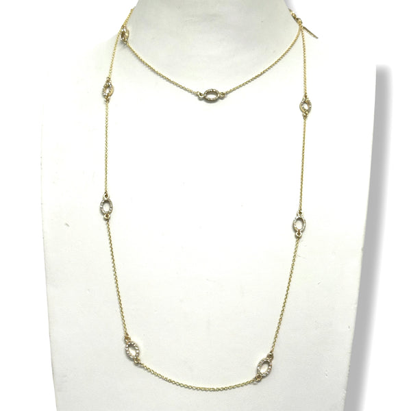 Long Gold Necklace with CZ Oval Stations