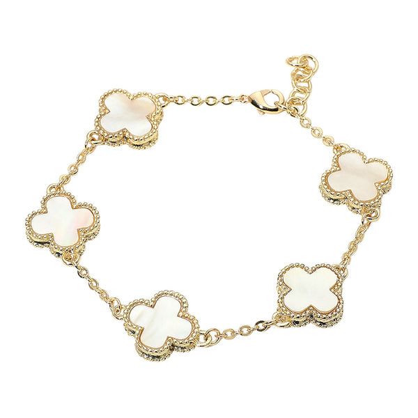 14K Gold Dipped Quatrefoil Charm Link Bracelet