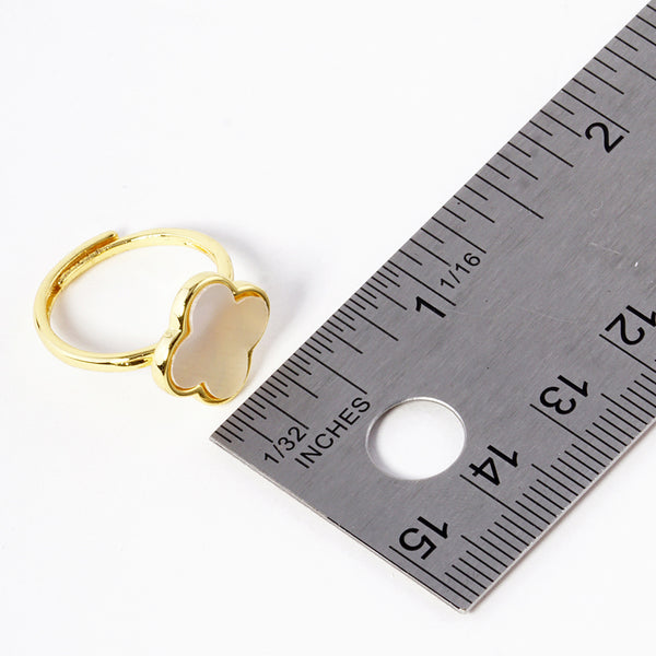 Gold Dipped Mother of Pearl Quatrefoil Adjustable Ring