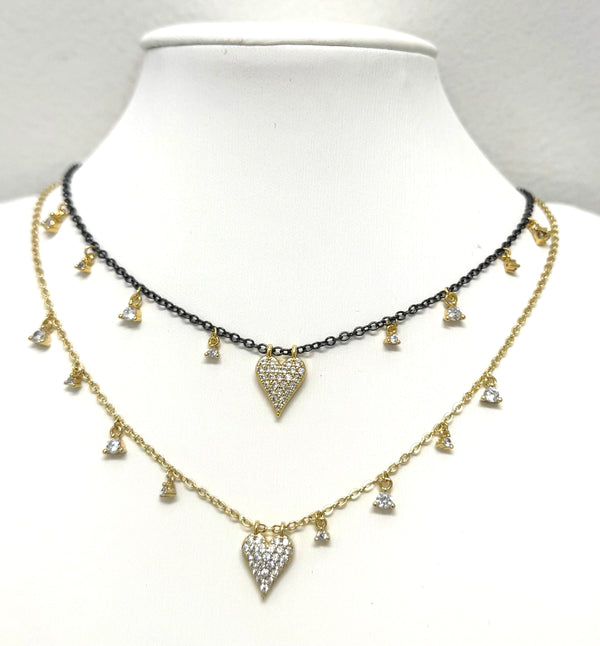 Pave Heart Necklace With CZ Stations
