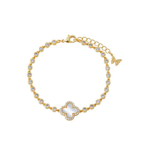 Pave Outline Mother of Pearl Clover Bracelet