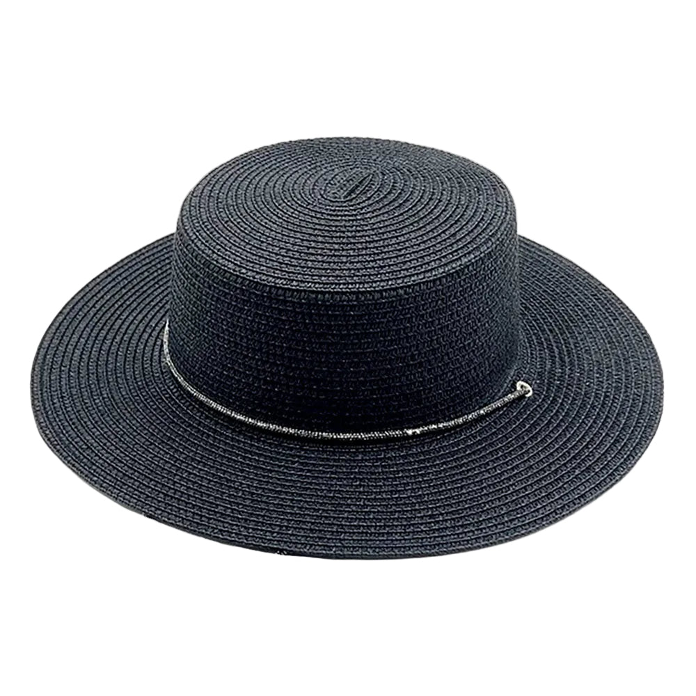 Bling Chin Tie Straw Sun Hat