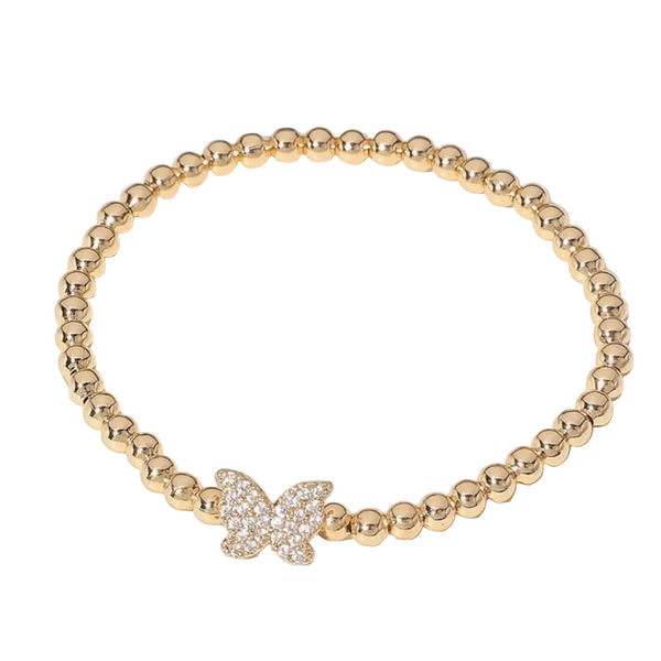 Secret Box Pave Butterfly Brass Beaded Ball Bracelet