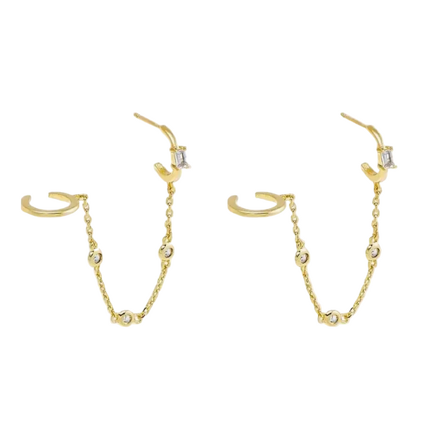 CZ Bezel Chain Hoop X Ear Cuff Earring