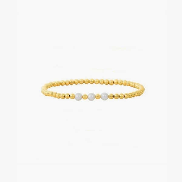 Gold Plated Pearl and Gold Beaded Ball Bracelet