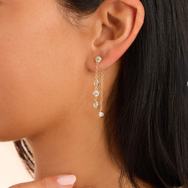 Double Chain Earrings With CZ’s