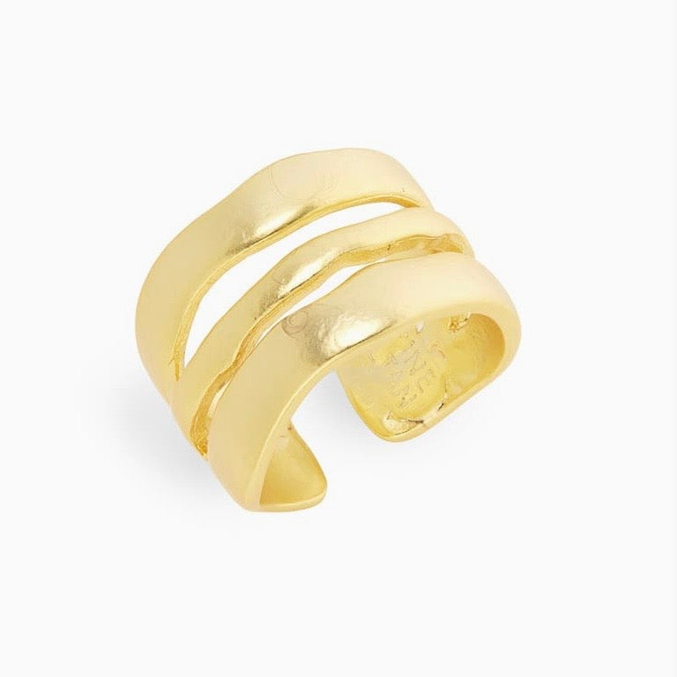 Gold Triple Wave Cuff Ring