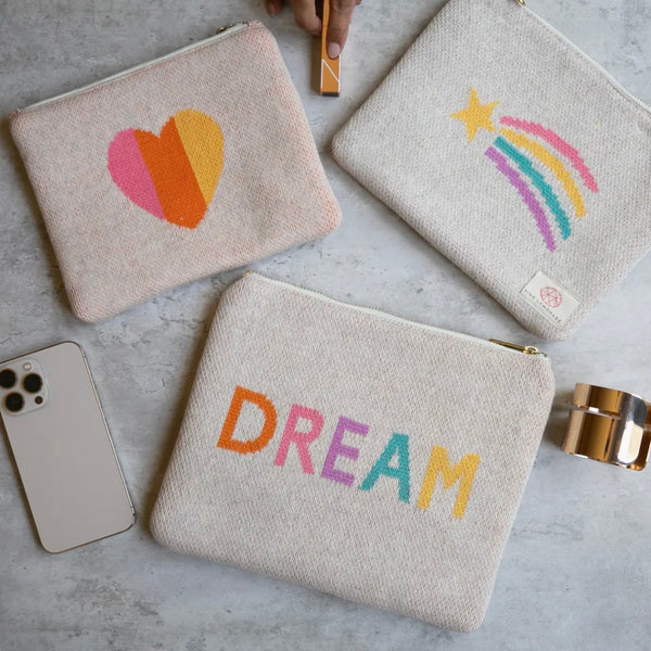 Pink Lemonade Knit Canvas Zip Pouches- Set Of Three