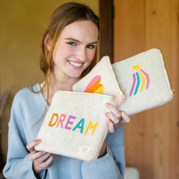 Pink Lemonade Knit Canvas Zip Pouches- Set Of Three