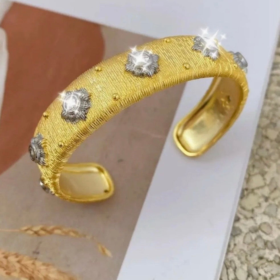 Italian Style Satin Finish Open CZ Cuff