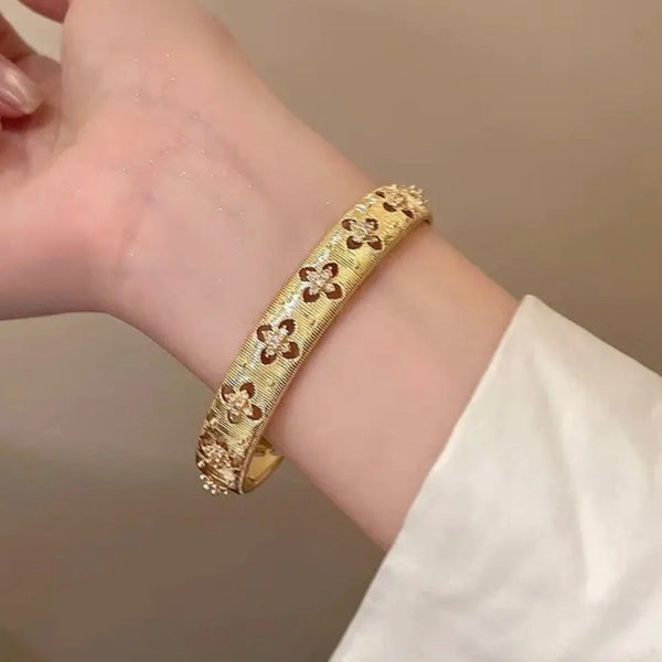Artisan Textured Gold Open Cuff Bangle with Stars