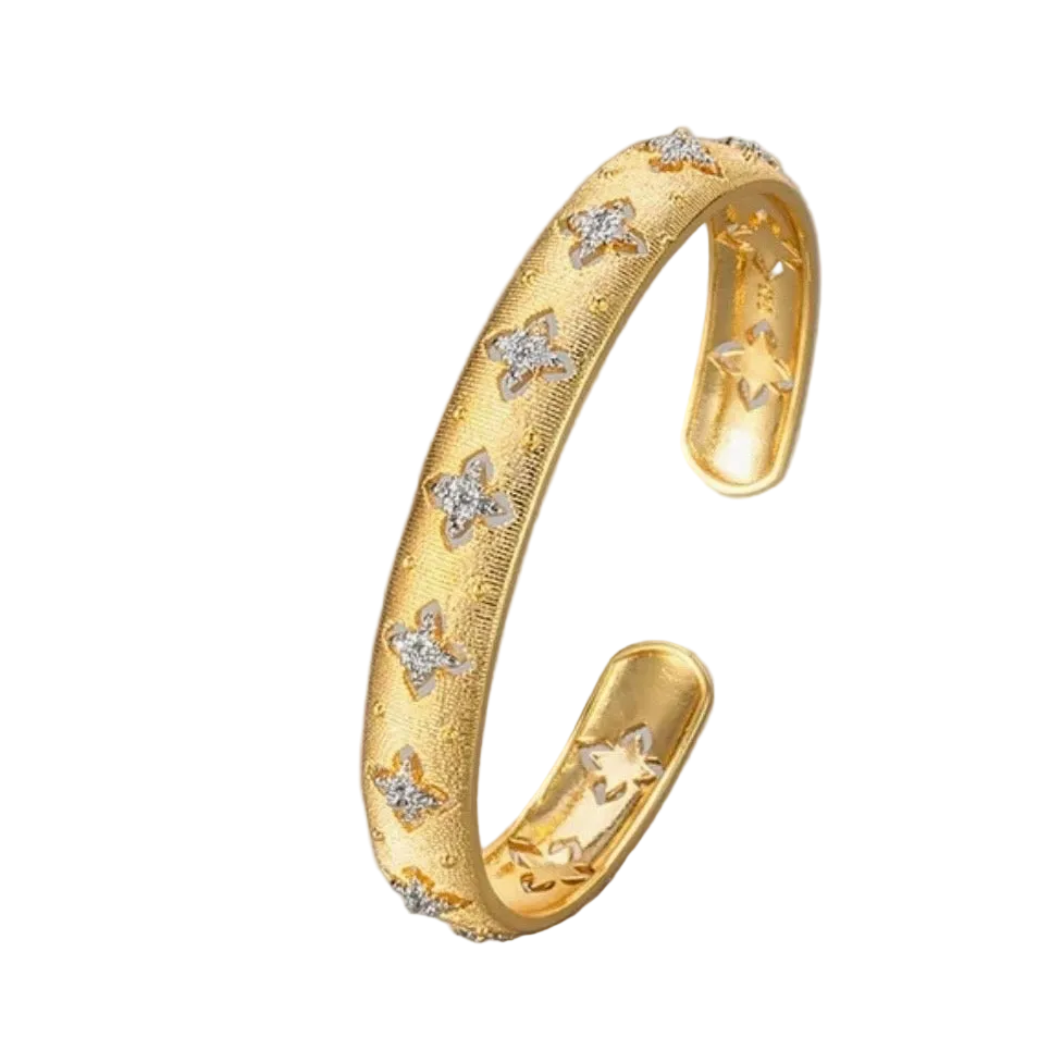 Artisan Textured Gold Open Cuff Bangle with Stars