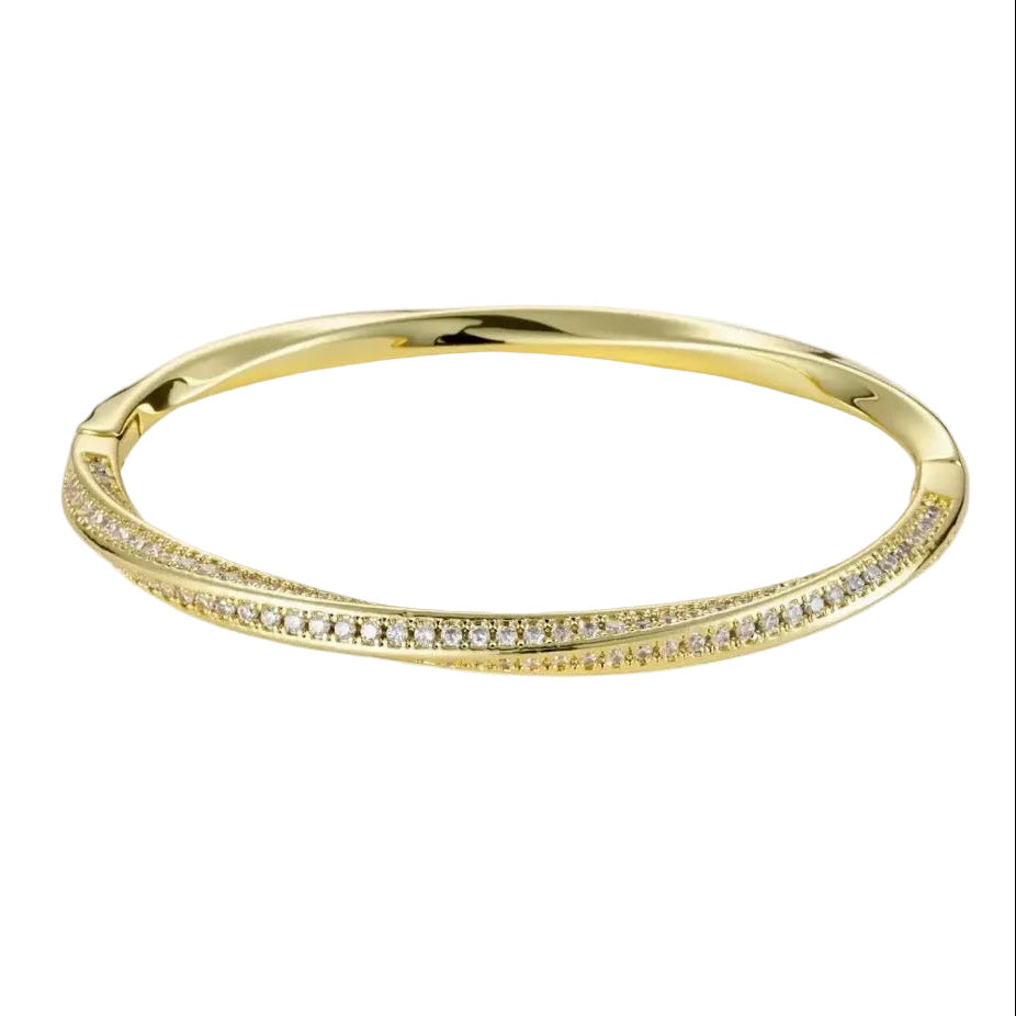 Twisted Gold Pave CZ Bangle