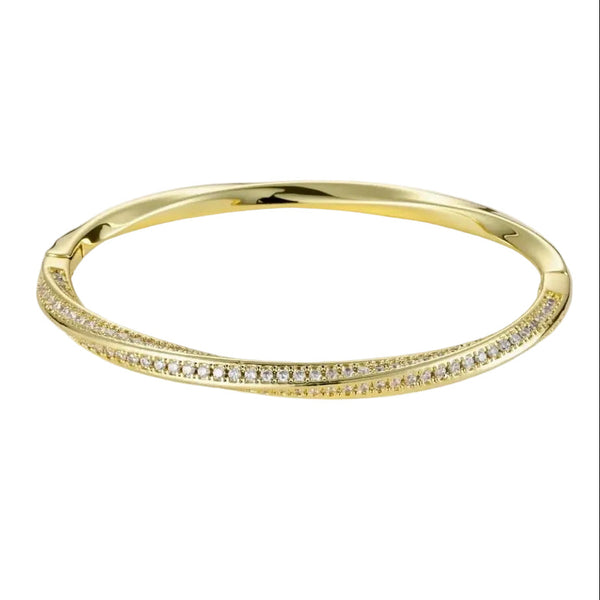 Twisted Gold Pave CZ Bangle