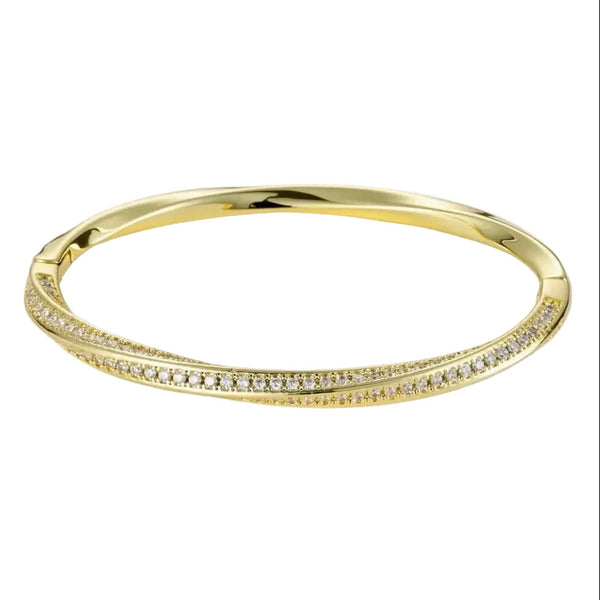Twisted Gold Pave CZ Bangle