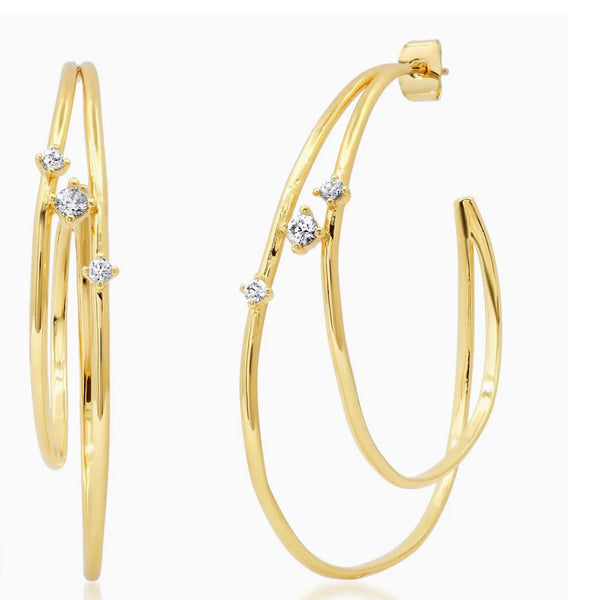 High Low Double Hoop And CZ Earrings