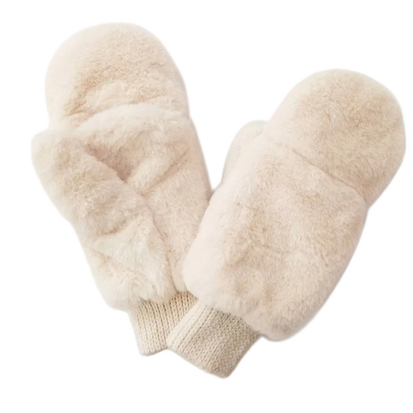 Solid Faux Fur Flip Top Mittens