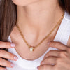 Gold Pave Rondelle Charm Necklace