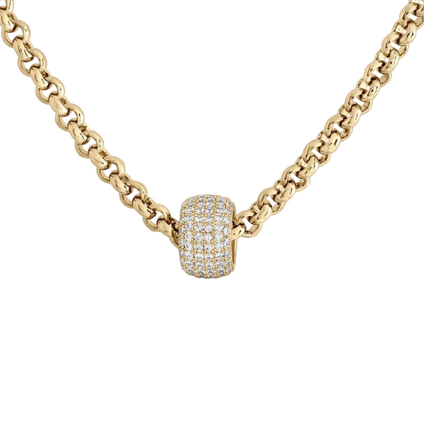 Gold Pave Rondelle Charm Necklace