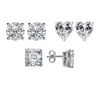 Sterling Round, Heart Or Princess Cut Stud Earrings