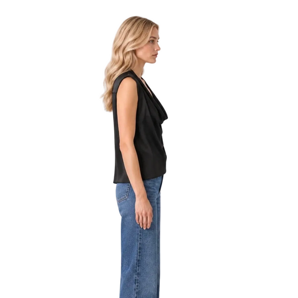 Elan Black Satin Sleeveless Top
