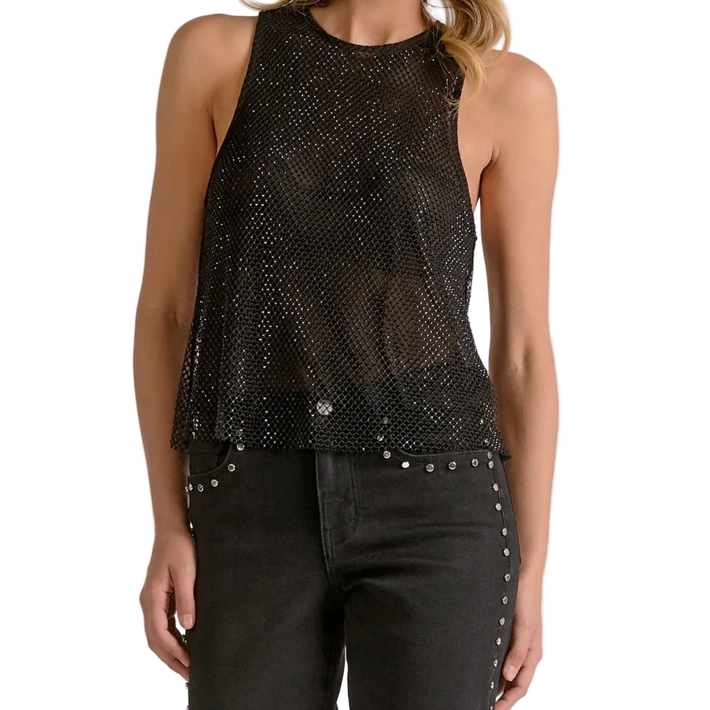 Elan Black Mesh Beaded Top