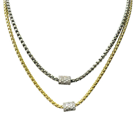 CZ Barrel On Box Chain Necklace