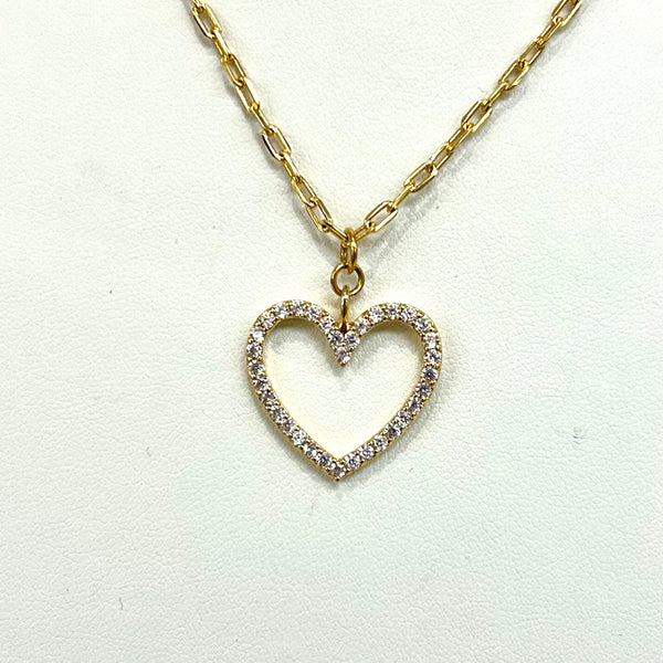 Tiny Gold Paperclip Chain With CZ Heart