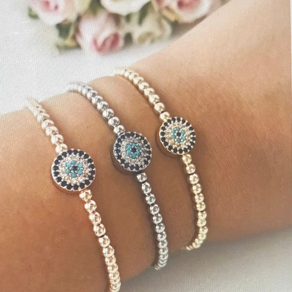 Gold Evil Eye Stretch Ball Bracelet