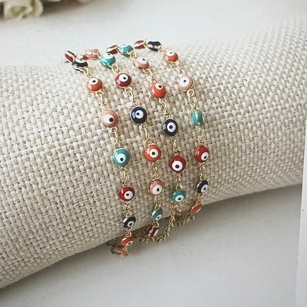 Rainbow Evil Eye Bead Bracelet