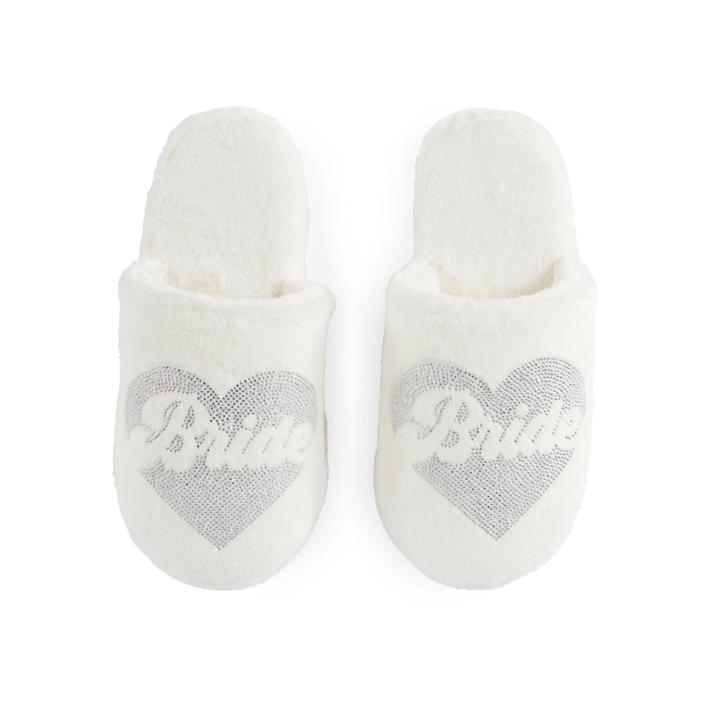 Bride Bedazzled Heart Slippers In Ivory
