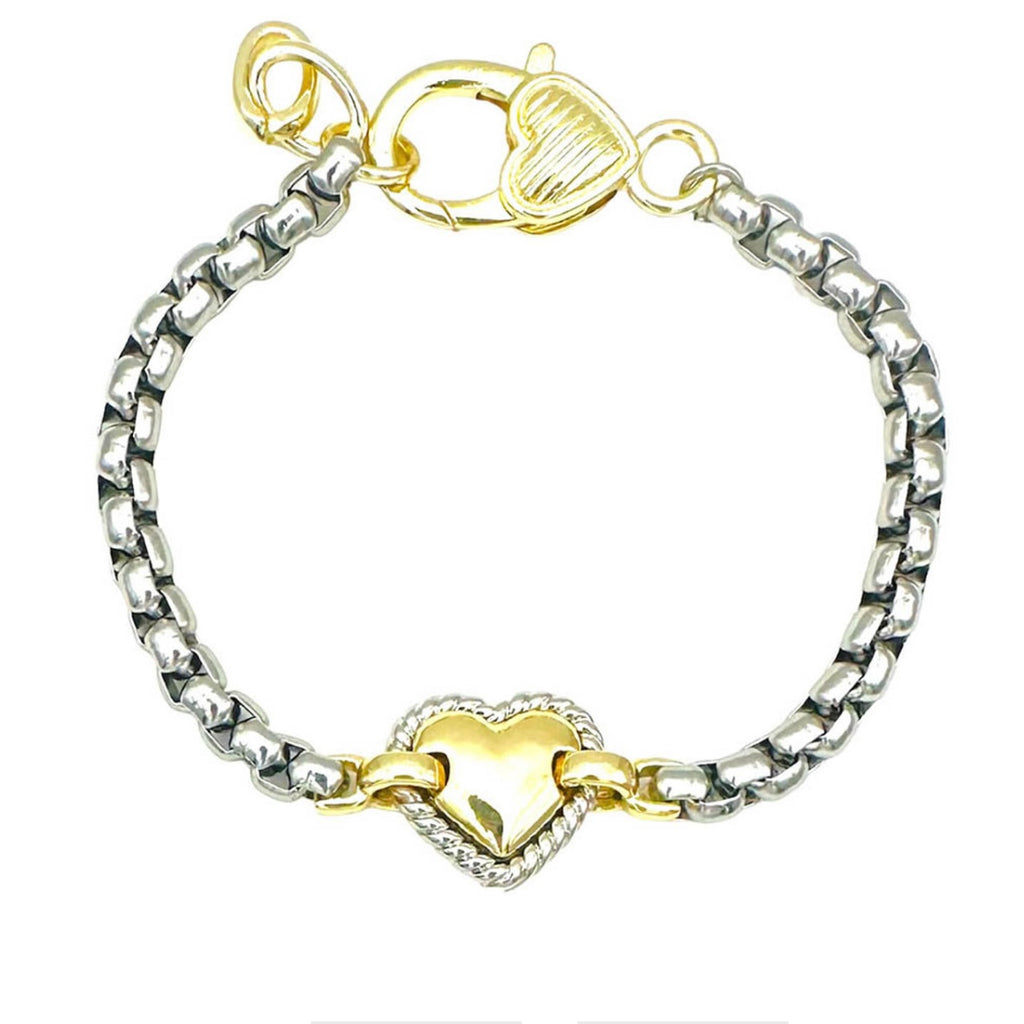 Box Chain Bracelet With Heart Center And Lobster Claw Closure
