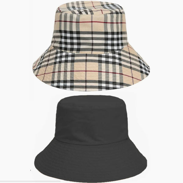 Reversible Black Or Plaid Bucket Hat