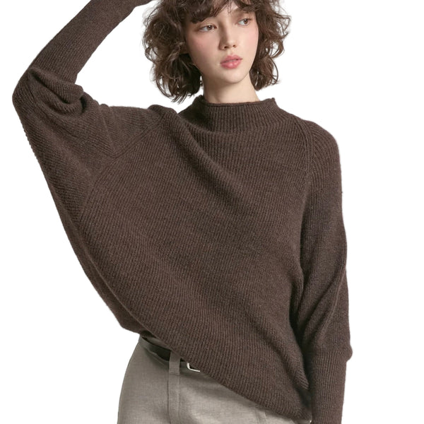 Mock Neck Sweater With Batwing Sleeves