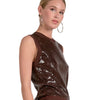 Elan Chocolate Sequins Sleeveless Top