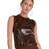 Elan Chocolate Sequins Sleeveless Top