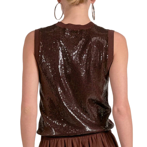 Elan Chocolate Sequins Sleeveless Top