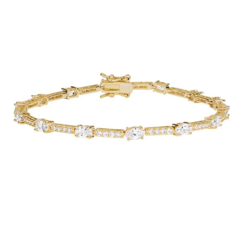Oval and Round Stone CZ Tennis Bracelet