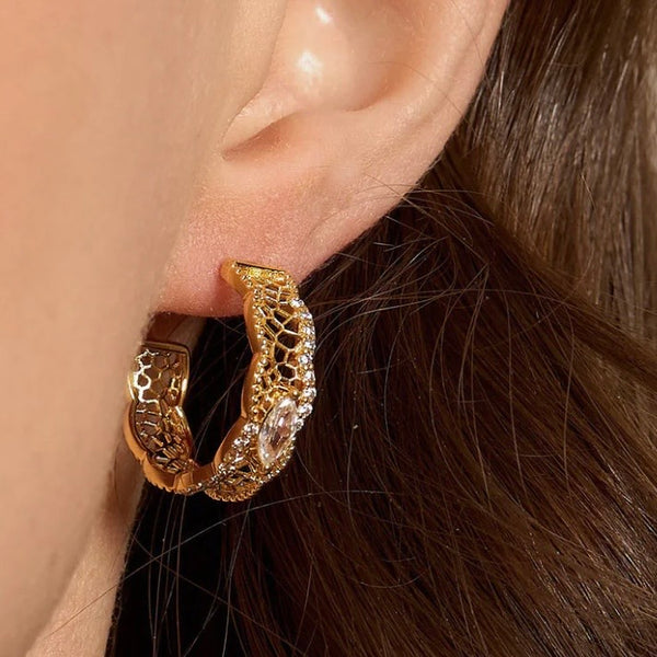 CZ Pear Delicate Filagree Cable Earrings