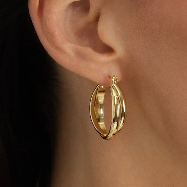 Gold Crossover Oval Hoop Earrings