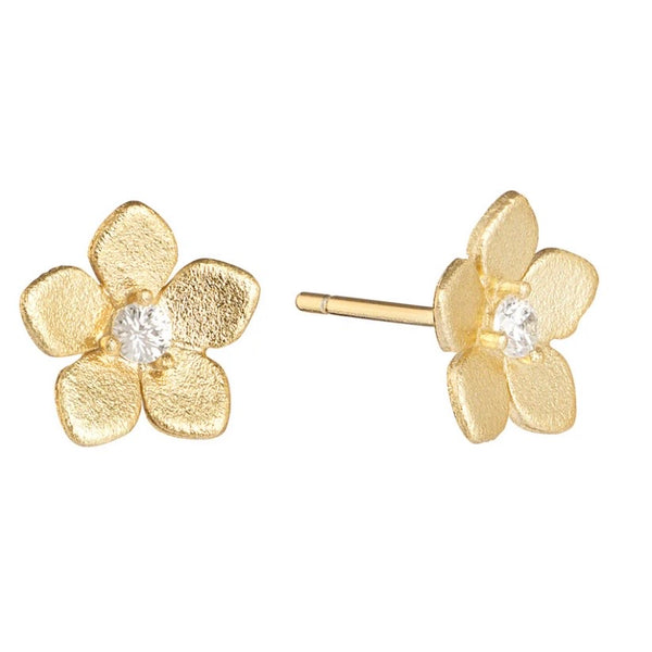 Sterling Silver Gold Overlay  Flower CZ Stud Earrings