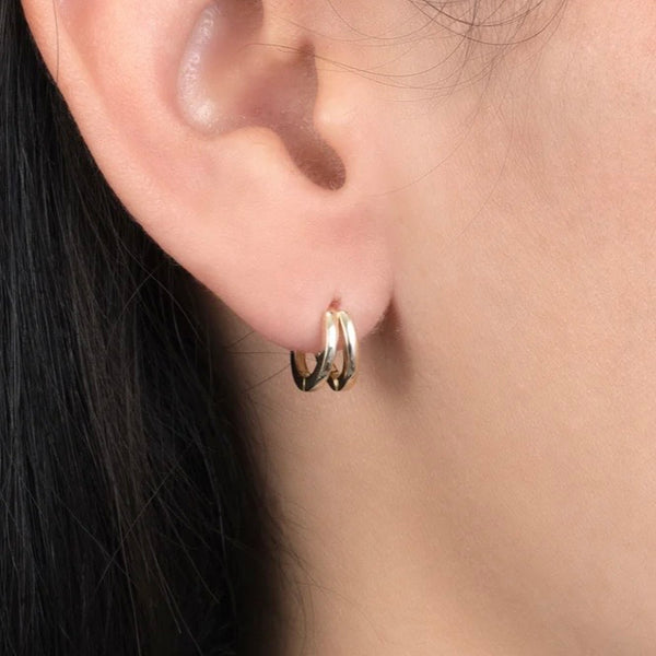 Mini Sterling Silver Gold Dipped Double Row Huggie Earrings