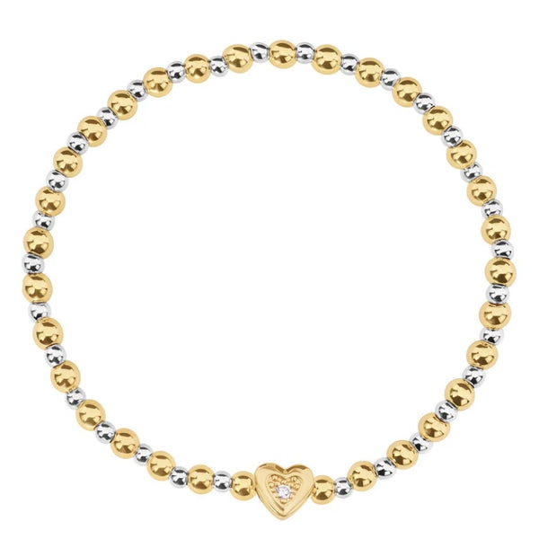 Two-Tone 4MM/3MM Beaded Bracelet with CZ Shape