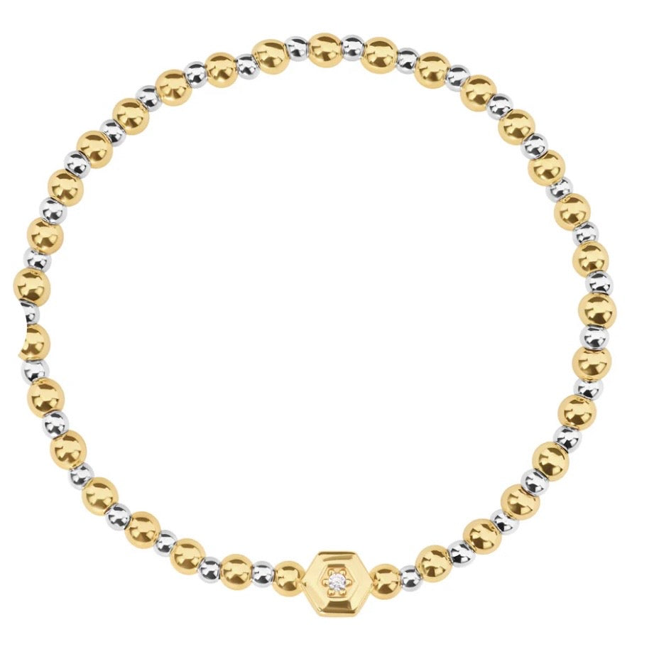 Two-Tone 4MM/3MM Beaded Bracelet with CZ Shape