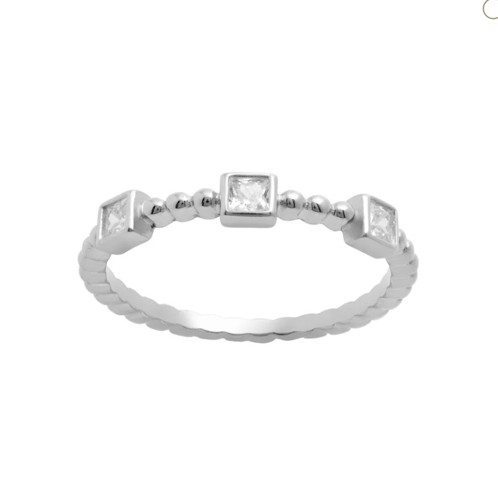 Beaded Band Ring With Triple Bezzel