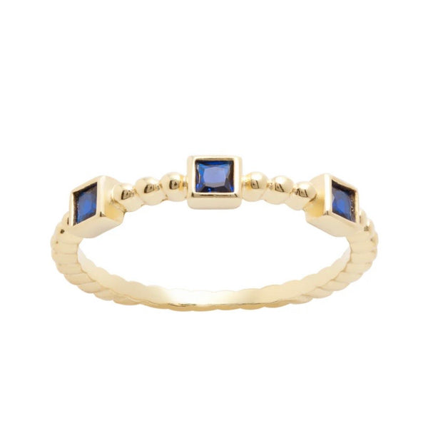 Beaded Band Ring With Triple Bezzel