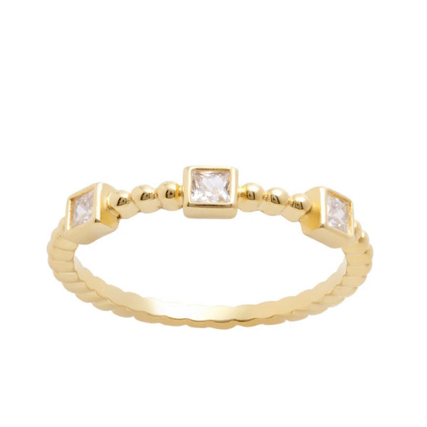 Beaded Band Ring With Triple Bezzel