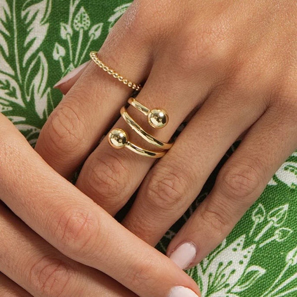 Gold Beaded Band Ring