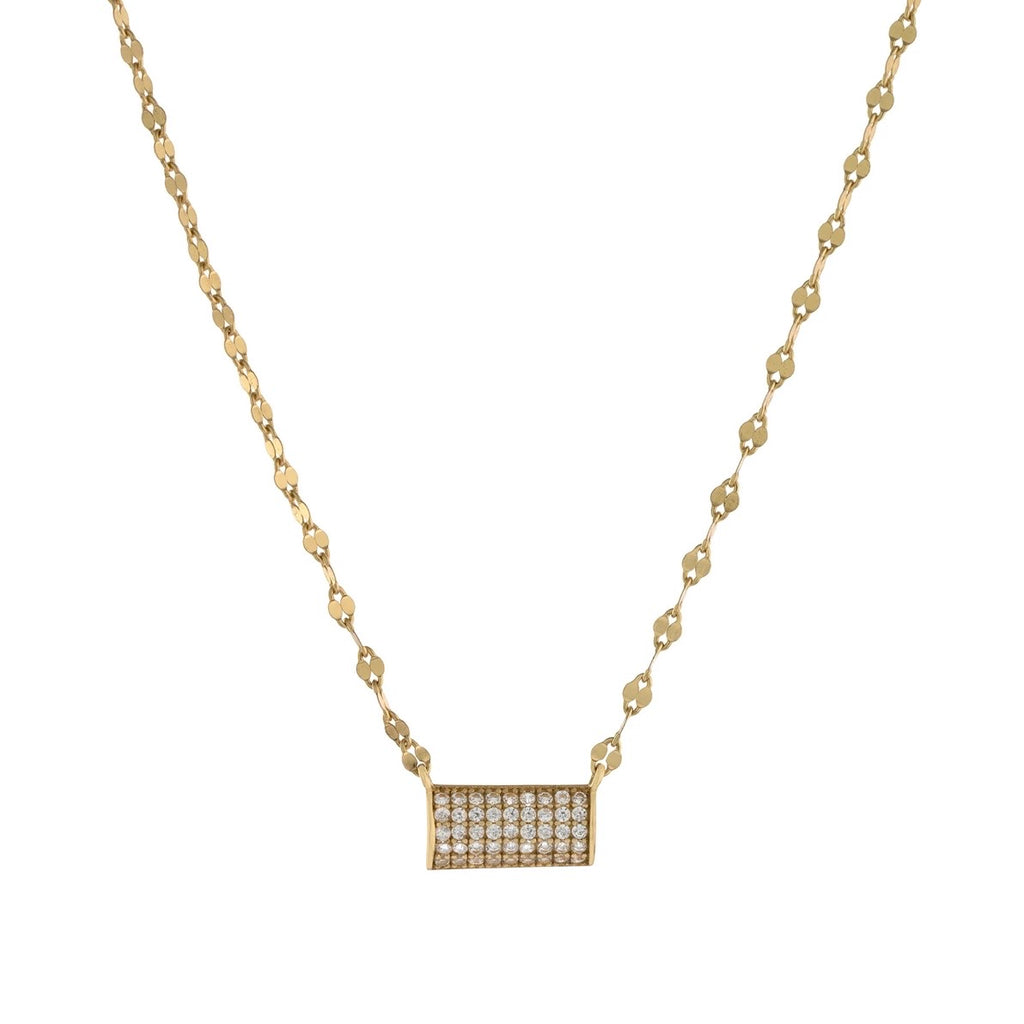 Mirror Link Chain With CZ Bar Choker Necklace